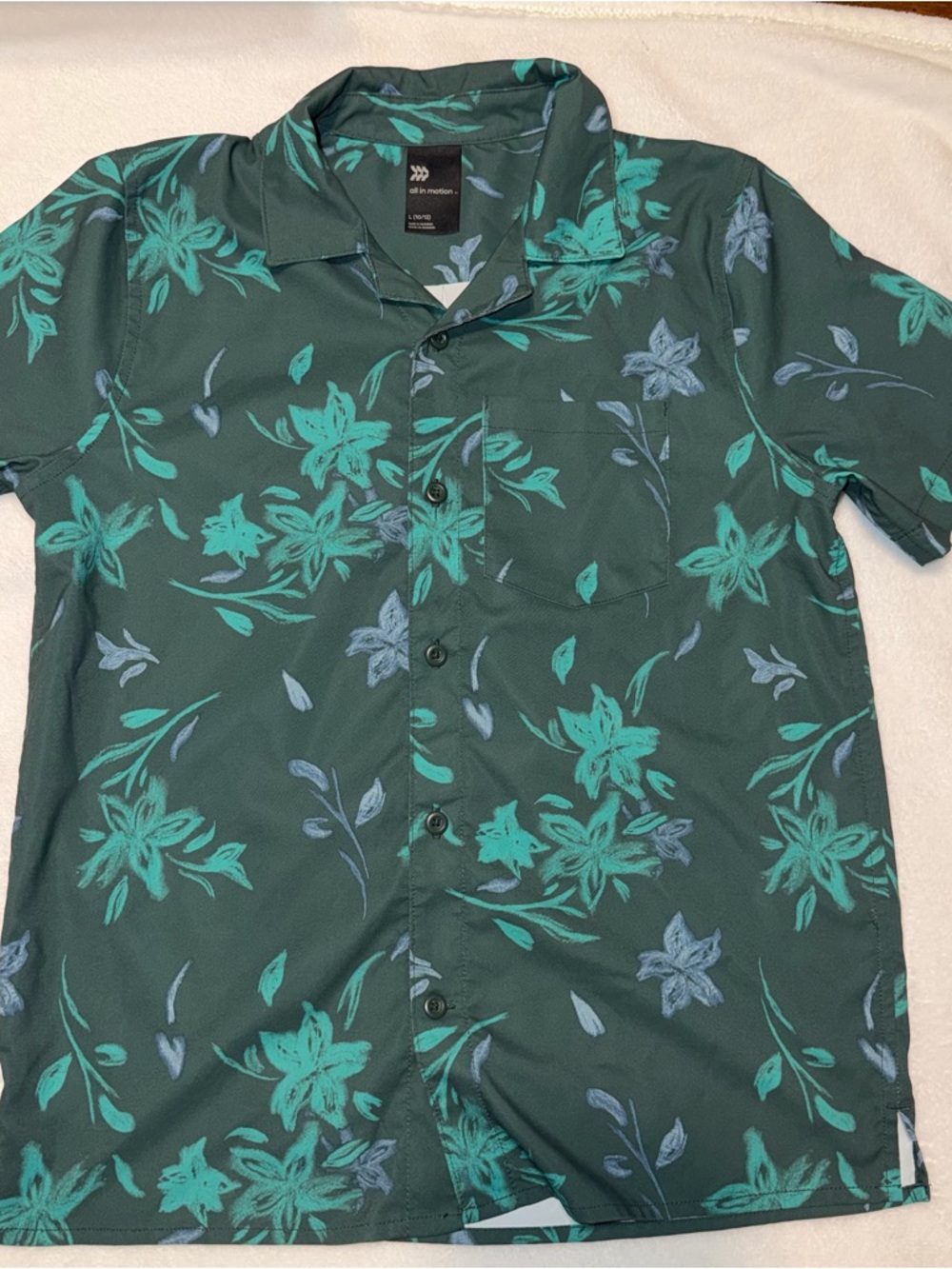 Active‎ Wear All In Motion Button Down Youth L Green Floral